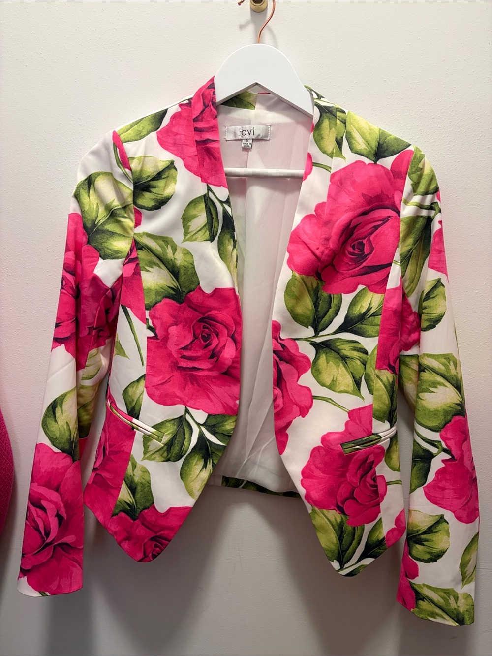 Ovi White Blazer with Pink & Green Floral Print